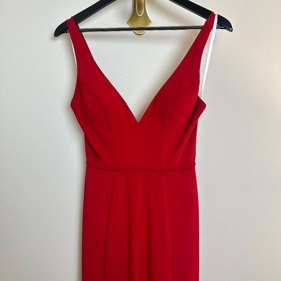 MAC DUGGAL Plunge Neck High Slit Gown in Red Size US 0 - Picture 3 of 9